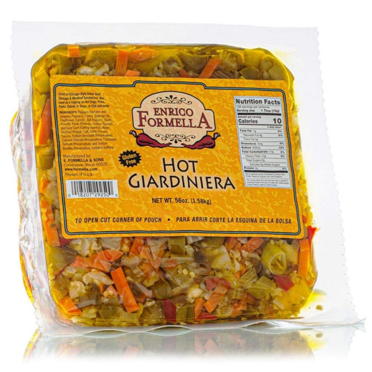 Enrico Formella | Hot Giardiniera Pouch | Italian - Chicago Style Hot Pickled Vegetables 56oz.