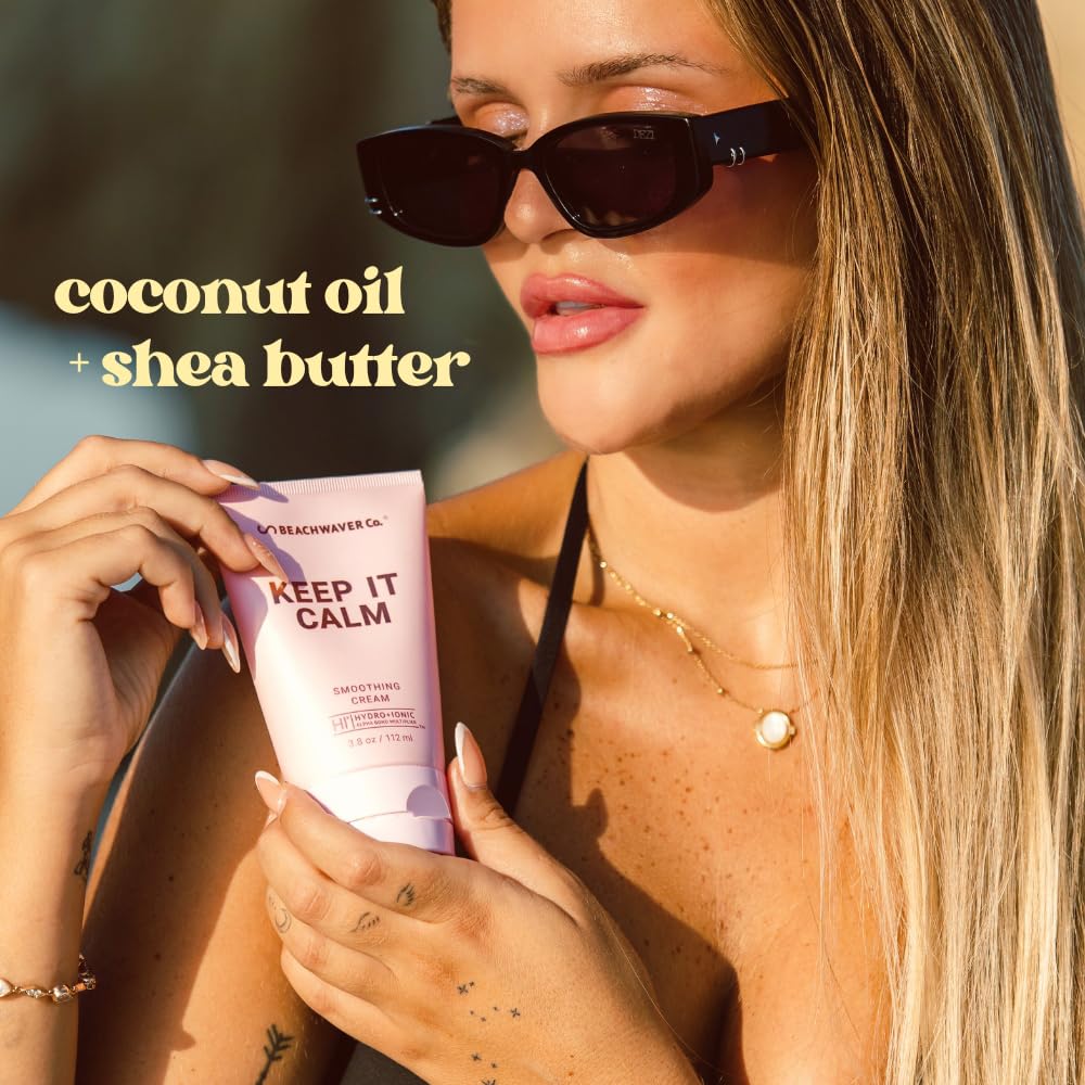 The Beachwaver Co. Keep It Calm Smoothing Cream - Full Size (3.8 Oz) | Styling Cream for Smooth, Sleek Hair | Anti-Frizz Flyaway Tamer w/HiX Vegan Bond Multipliers | Polynesian Pink Sugar