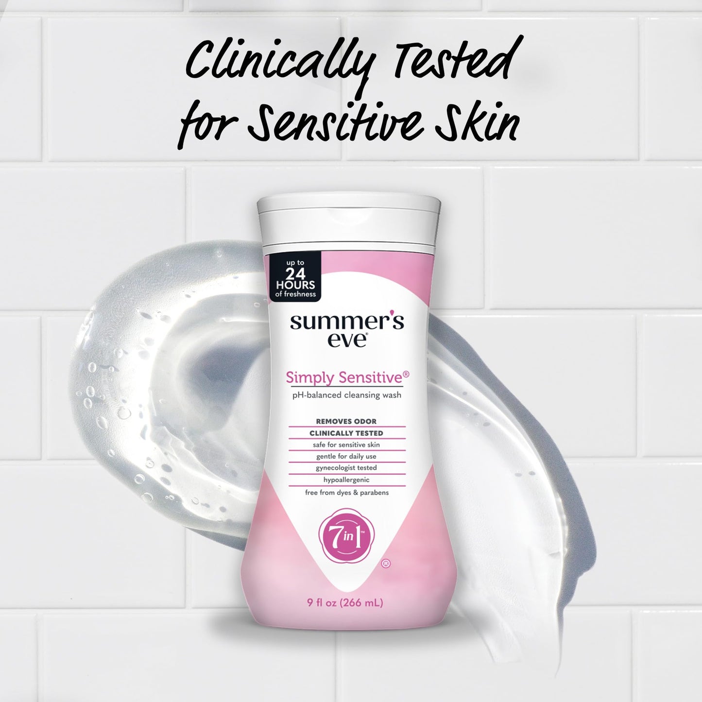 Summer's Eve Simply Sensitive Daily Gentle All Over Feminine Body Wash, Removes Odor, Feminine Wash pH Balanced, 9 fl oz, 12 Pack
