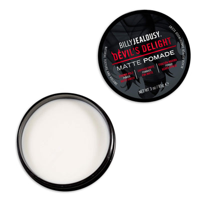 Billy Jealousy Devil's Delight Matte Pomade for Men Adds Volume and Definition, Strong Hold Water-Based Formula with Black Pepper Sandalwood Scent, 3 Oz.