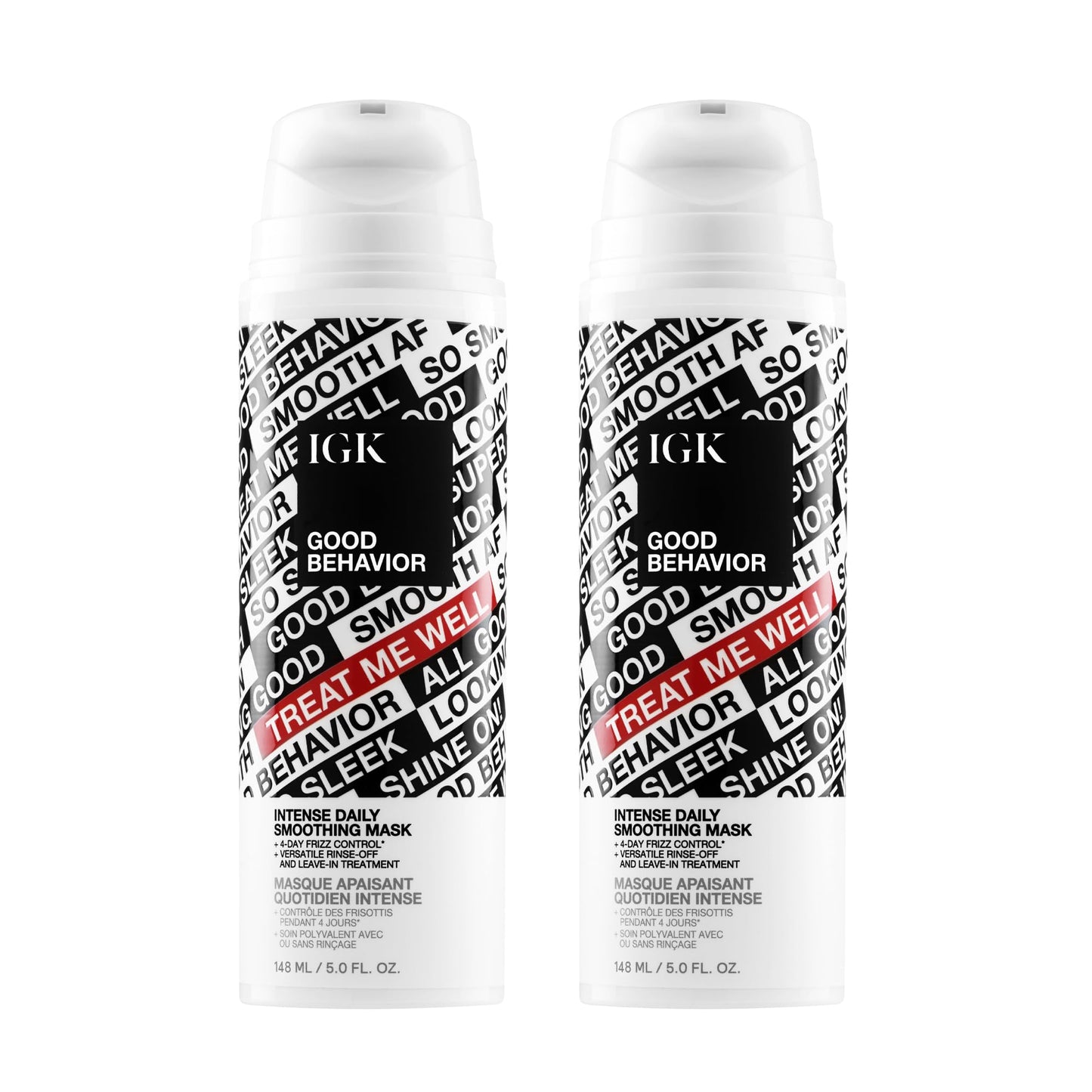 IGK Good Behavior Intense Daily Smoothing Mask 2 pack – Rinse-Out or Leave-In Treatment – 4-Day Frizz Control – Vegan & Cruelty-Free