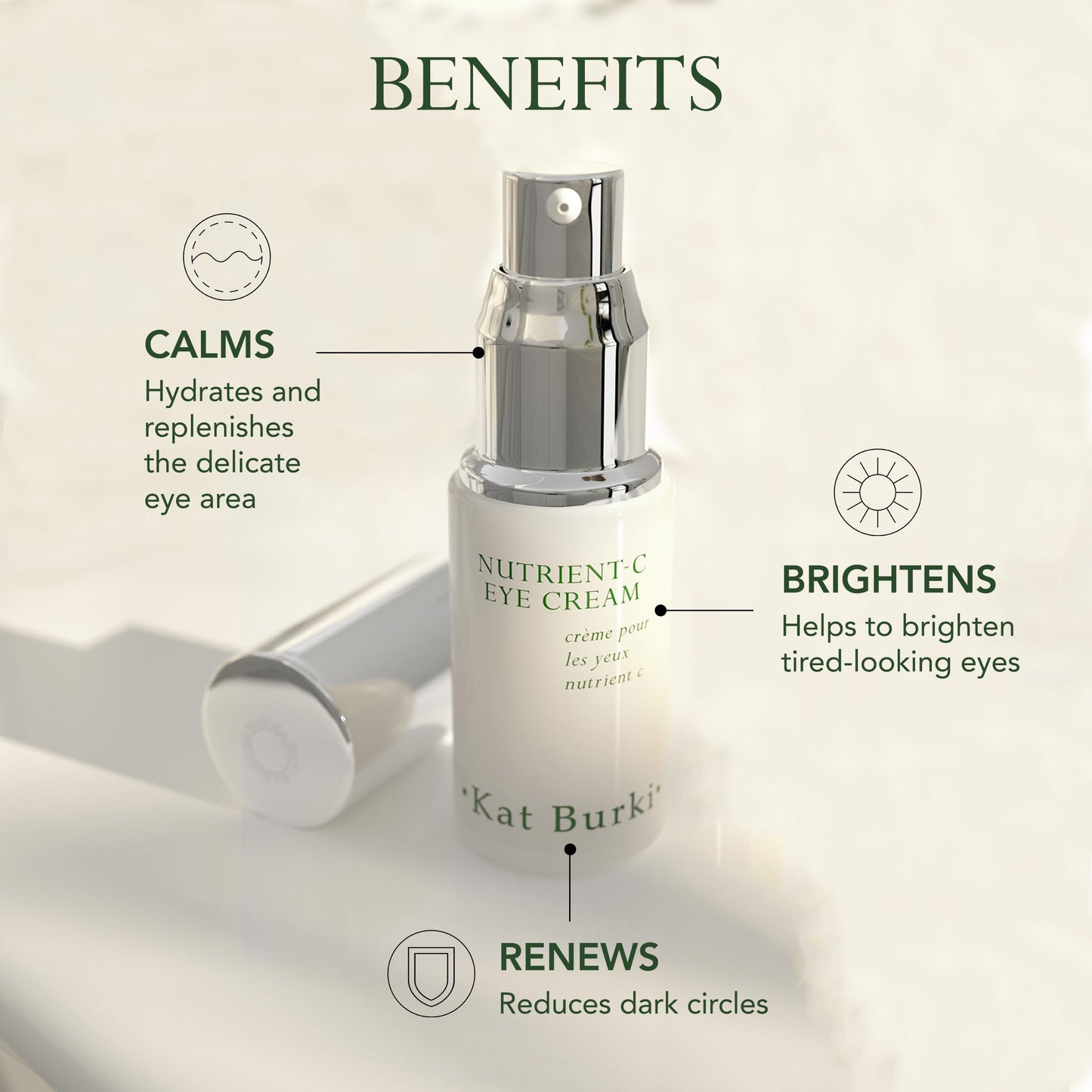 Kat Burki 8% Stabilized Vitamin C Eye Cream with Caffeine, Dark Circle Reducing & Depuffing Eye Area Treatment, 0.5 Fl Oz