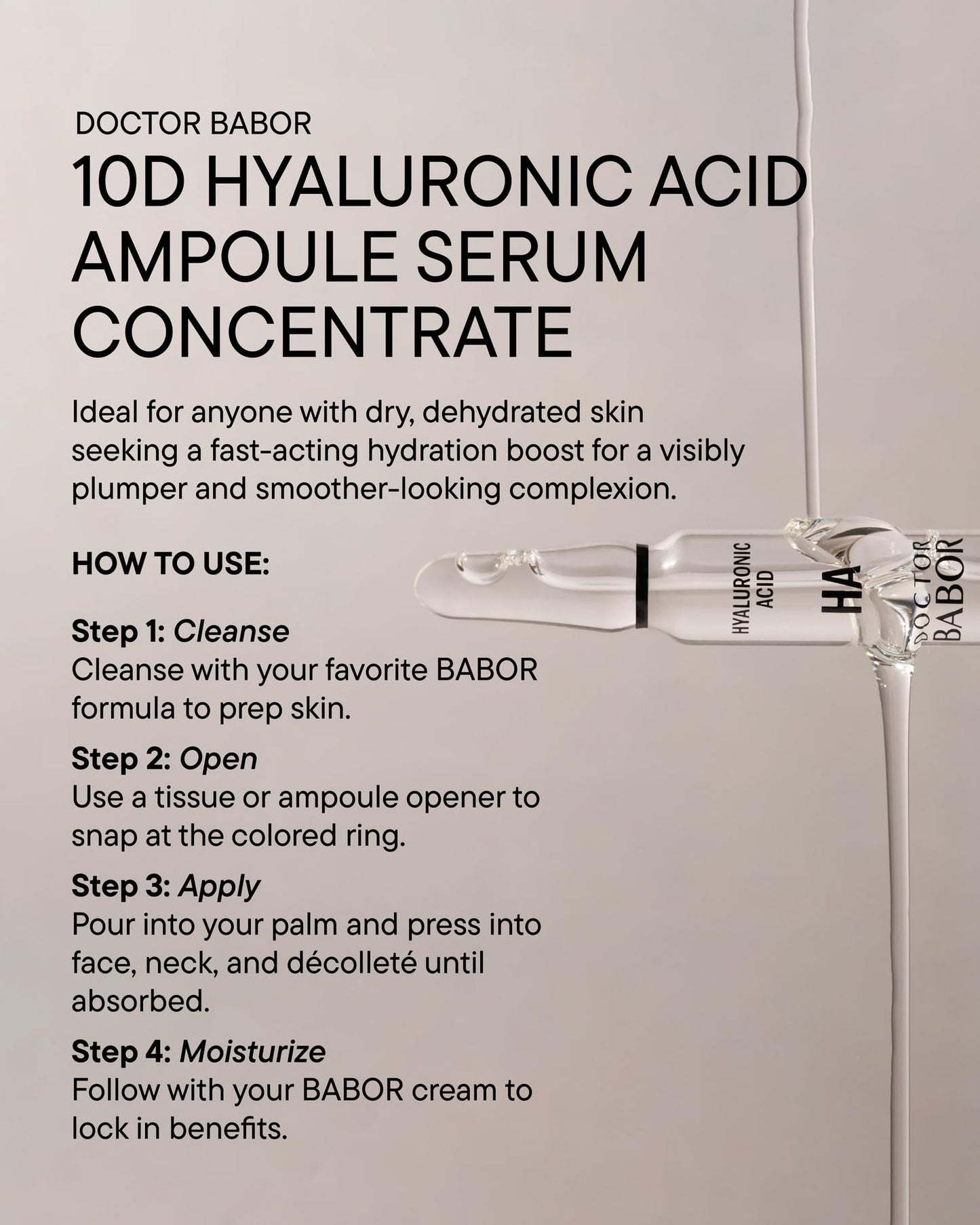 DOCTOR BABOR 10D Hyaluronic Acid Ampoule Serum Concentrate, 7-day Moisture Treatment, Plumper Fresher Complexion with Intensive Moisture, Minimize Wrinkles, Radiantly Glowing Skin