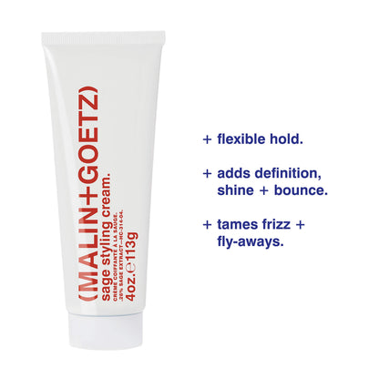 MALIN+GOETZ Sage Styling Cream | Flexible Hold Styling Cream for All Hair Types | Adds Shine, Definition + Volume | Tames Frizz + Flyaways | Nourishing Formula | Cruelty-Free (1 Fl Oz / 4 Fl Oz)
