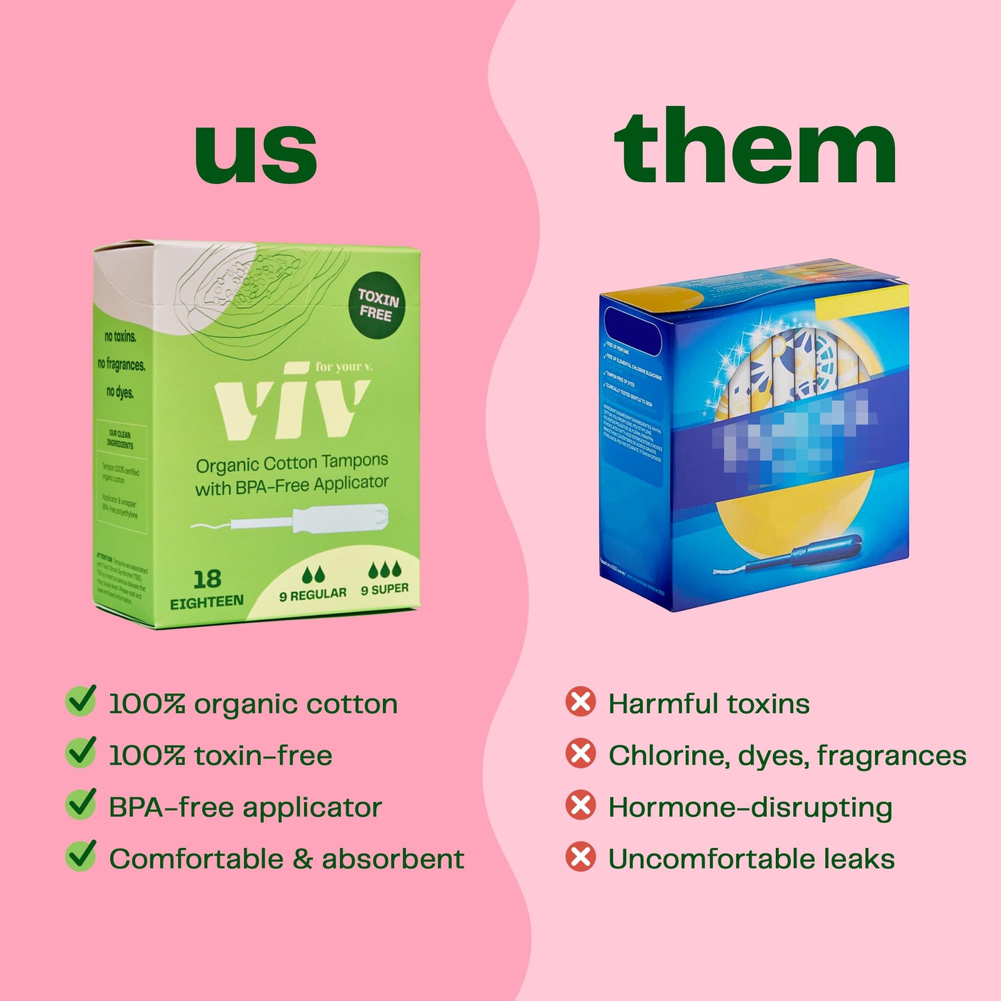 Viv for Your V Organic Cotton Tampons Regular, BPA-Free Applicator, Non-Toxic Tampons, Fragrance Free, HSA FSA Approved, 18 Count