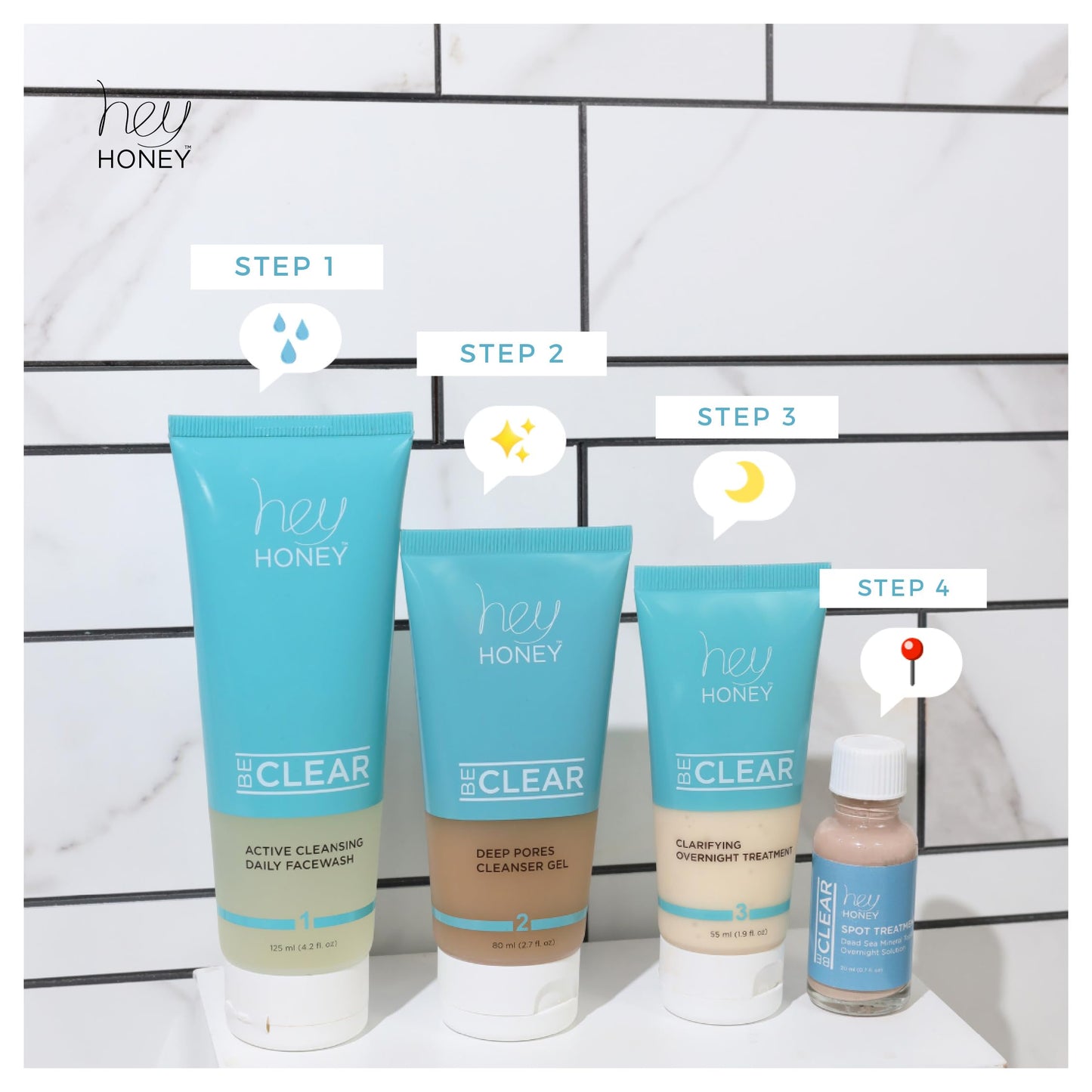 Hey Honey Skincare Be Clear - Acne Spot Treatment Overnight, Pimple Drying Lotion, Use Over Zits Whitehead & Blemishes 1 OZ