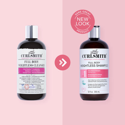 CURLSMITH Full Body Weightless Shampoo - A Volumizing Shampoo for Curls, Removes Build-up and Cleanses, For All Curl Types, Vegan & Cruelty Free (12 oz)