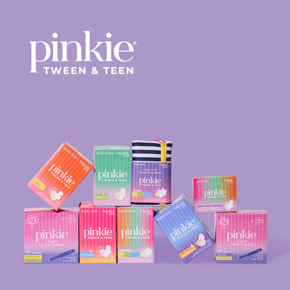 Pinkie Period Starter Pads - Designed for Smaller Underwear - Organic Cotton Topsheet Tween & Teen Pads with Wings - Chlorine Free & Fragrance Free - Teen Combo Pack, 18 Count