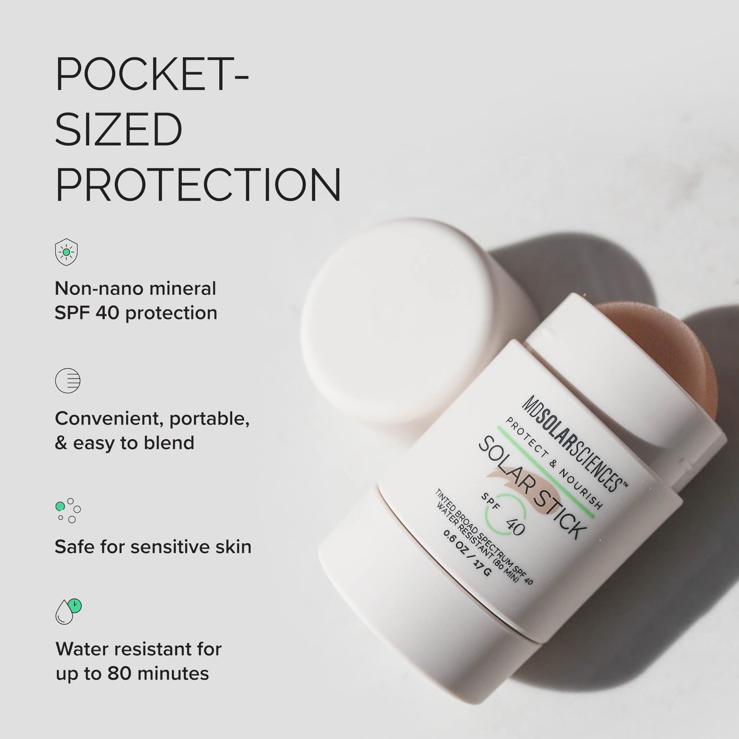 MDSolarSciences Solar Stick SPF 40 – Water-Resistant Mineral Sunscreen – Broad Spectrum UV Protection – Blendable Zinc Oxide Travel Stick – Smooth, Sheer and Natural Matte Finish, 0.6 Oz