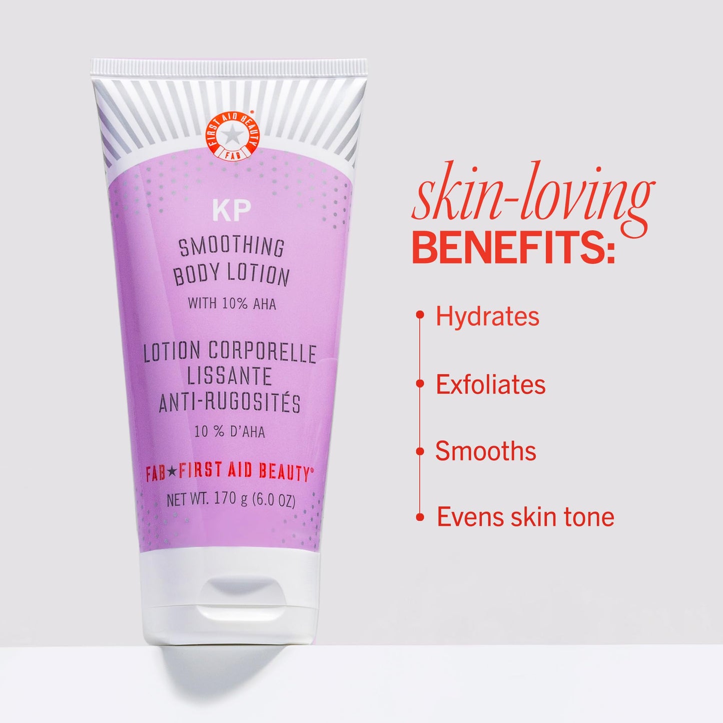 First Aid Beauty - KP Smoothing Body Lotion with 10% AHA, Chemically Exfoliates & Moisturizes with Urea, Colloidal Oatmeal & Ceramides, Deep Hydration + Helps Reduce Keratosis Pilaris Bumps, 6 oz