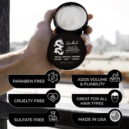 Billy Jealousy Headlock Hair Molding Cream, Hair Styling Cream for Men with Strong All-Day Hold, Natural Matte Finish Styling Agent for All Lengths, 3 Ounce