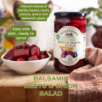 Paisley Farm Balsamic Beets & Onion Salad 6-Pack – Sweet & Tangy Pickled Beets with Onions in Balsamic Vinegar – Ready-to-Serve Gourmet Side Dish – 24 oz Jars