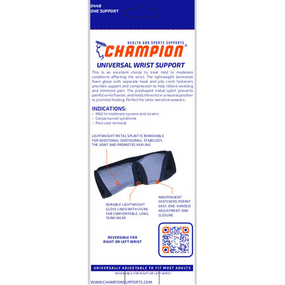 Champion Wrist Support, Universal Fit, Removable Splint, 2-Strap, Airmesh Fabric, Black,