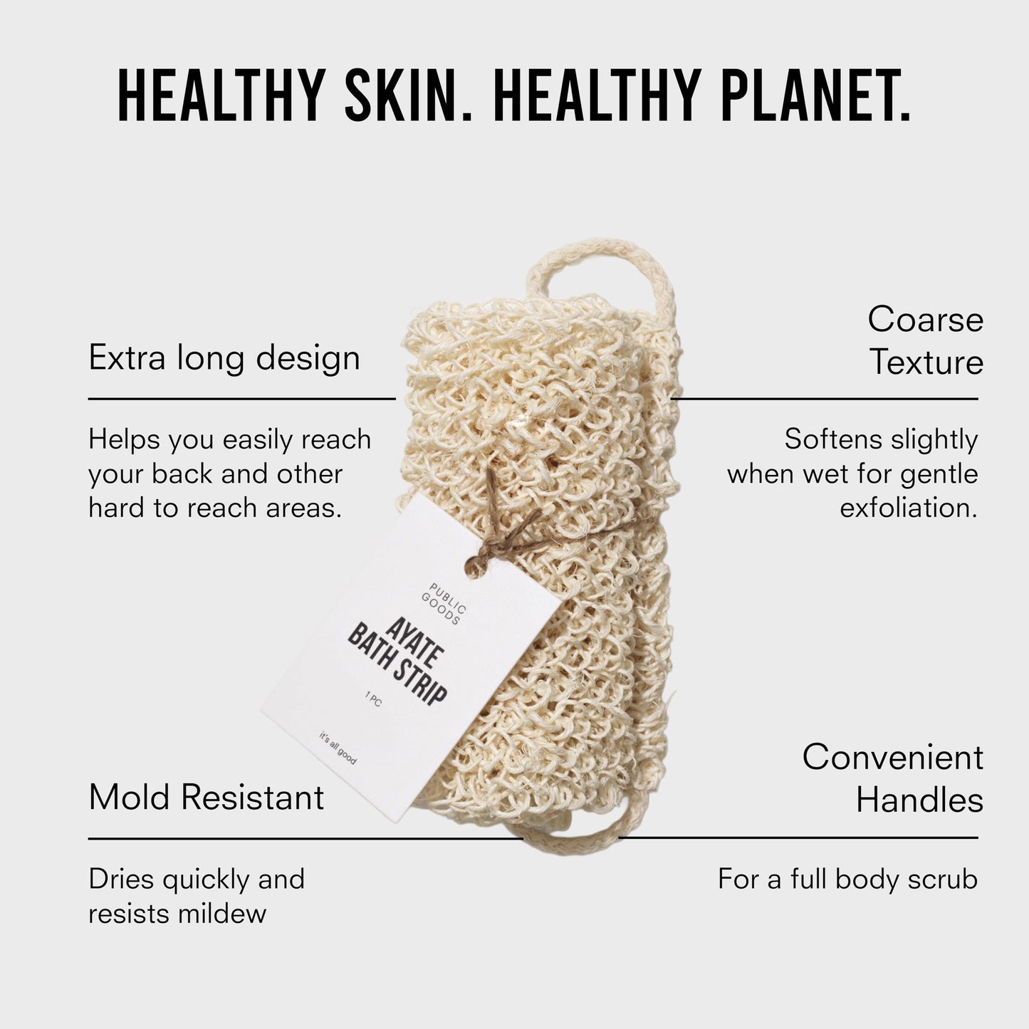 Public Goods Exfoliating Body Scrubber | Ayate Bath Strip for Shower | Back Scrubber Made with Natural Agave Fibers for Exfoliation | Plant-Based Loofah Alternative | 25 in. x 4 in. | 1 Count