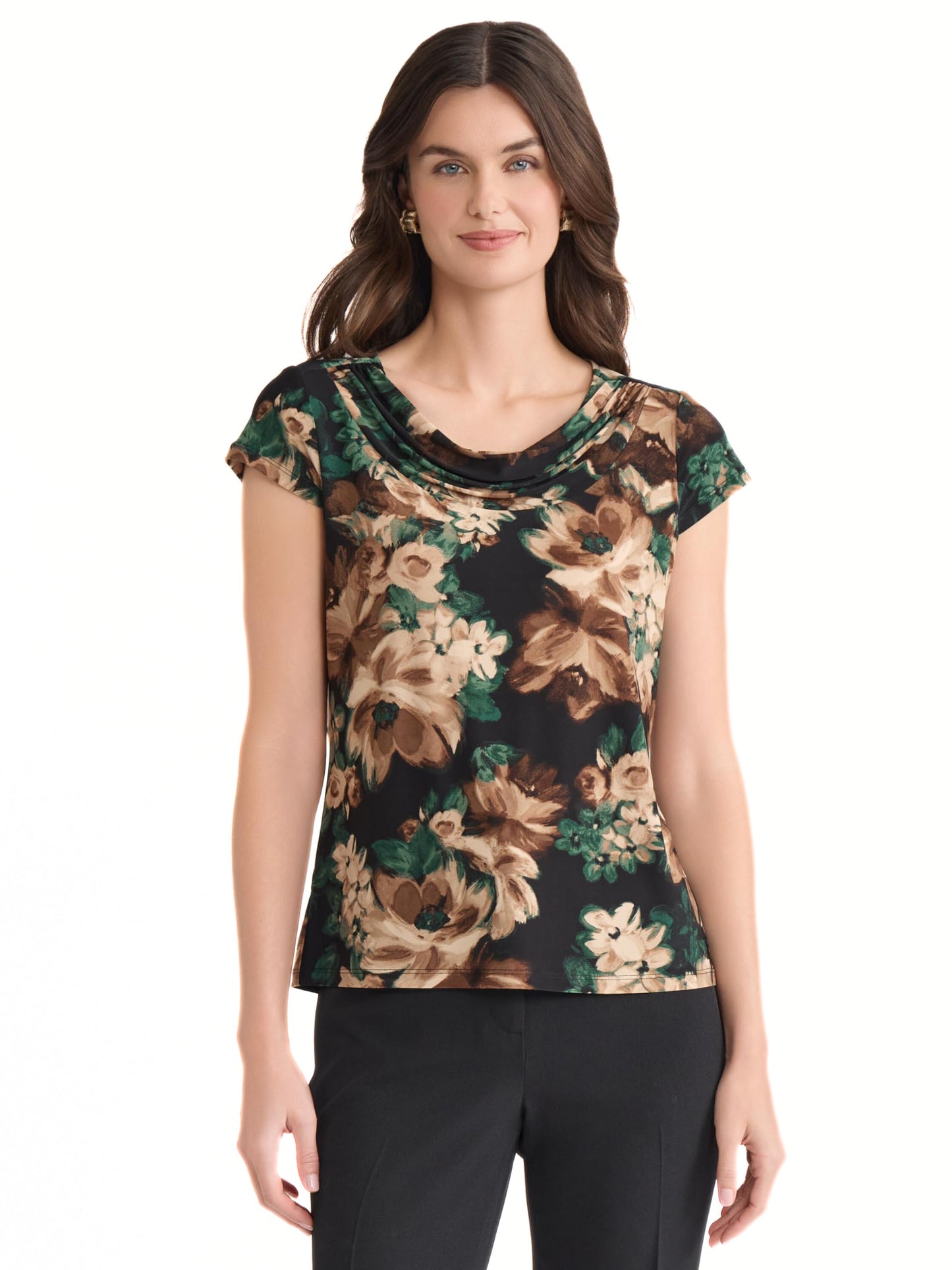 Kasper Women's Cap Sleeve, Cowl-Neck Top