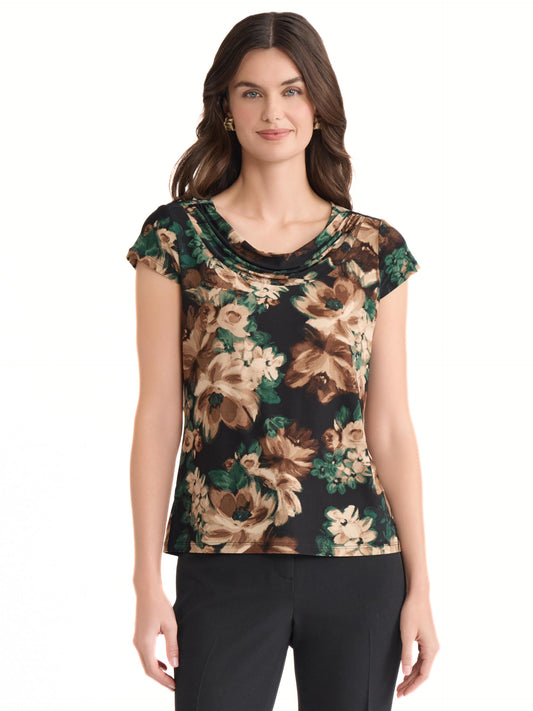 Kasper Women's Cap Sleeve, Cowl-Neck Top