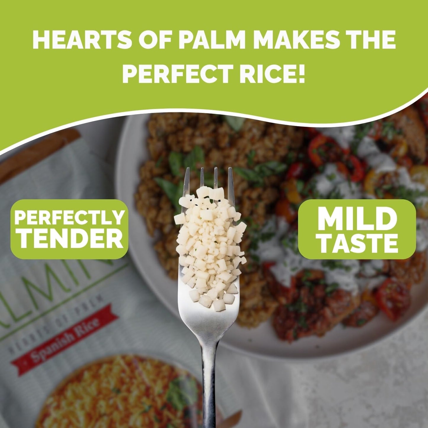 Palmini Spanish Rice | Low-Carb, Low-Calorie Hearts of Palm Rice | Keto, Gluten Free, Vegan, Non-GMO | As seen on Shark Tank | (8 Ounce Pouch - Pack of 6)