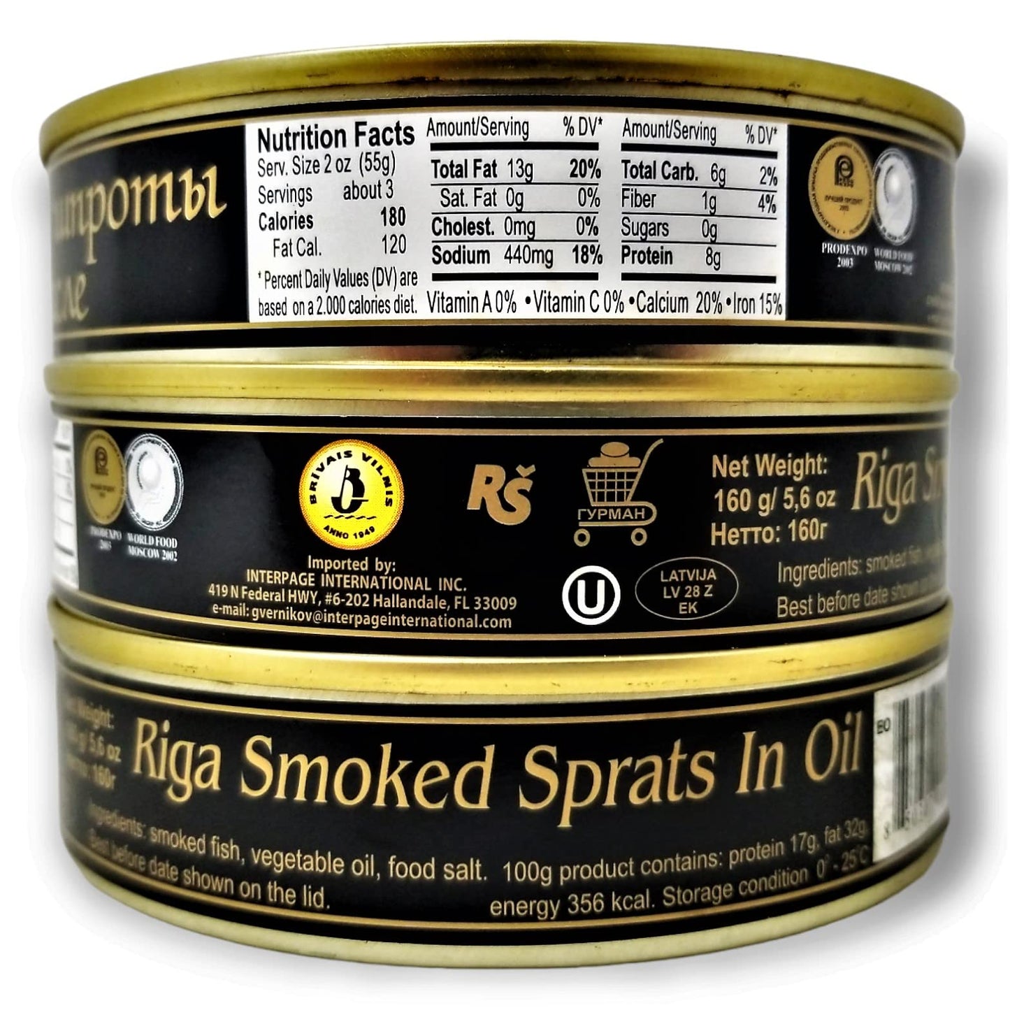Brivais Vilnis Riga Smoked Sprats in Oil 5.6 oz - Pack of 12, Product of Lativa, Kosher Wild Caught Latvian Sprats