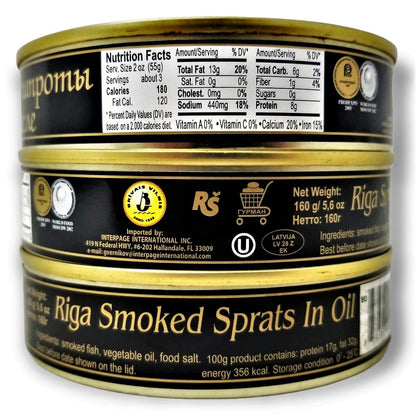 Brivais Vilnis Riga Smoked Sprats in Oil 5.6 oz - Pack of 12, Product of Lativa, Kosher Wild Caught Latvian Sprats