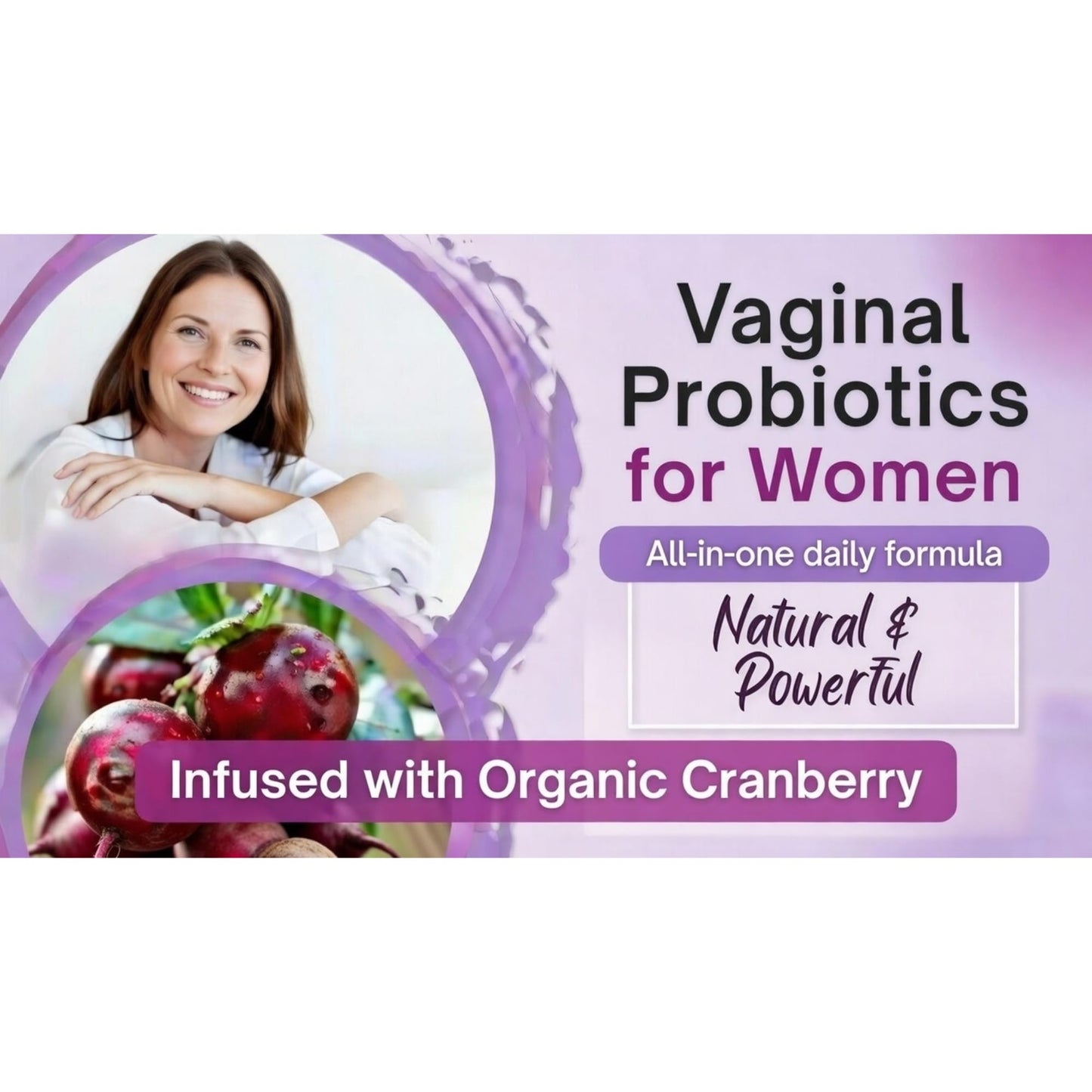 Feminine Probiotics for Women–Vaginal Odor Flora Control & pH Balance, 100 Billion CFU, 32 Strains, Organic Cranberry Extract + D-Mannose Prebiotic for Healthy Gut UTI PMS Yeast Support. 60 Vegan Caps