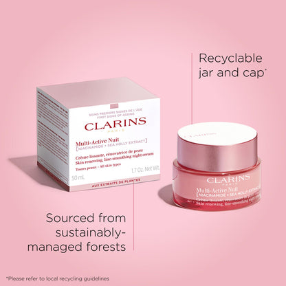 Clarins NEW Multi-Active Renewing Night Moisturizer with Niacinamide | Smooth Fine Lines Visibly Tighten Pores Even Tone and Texture Boost Glow Strengthen Moisture Barrier Skin