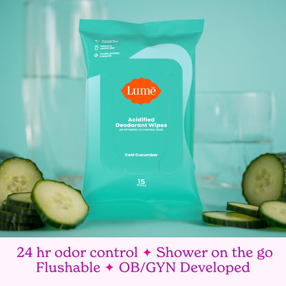 Lume Acidified Body Wash (Unscented) and Acidified Deodorant Wipes (Cool Cucumber) - 24 Hour Odor Control - Removes Odor Better than Soap - Moisturizing Formula - Aluminum Free, Baking Soda Free
