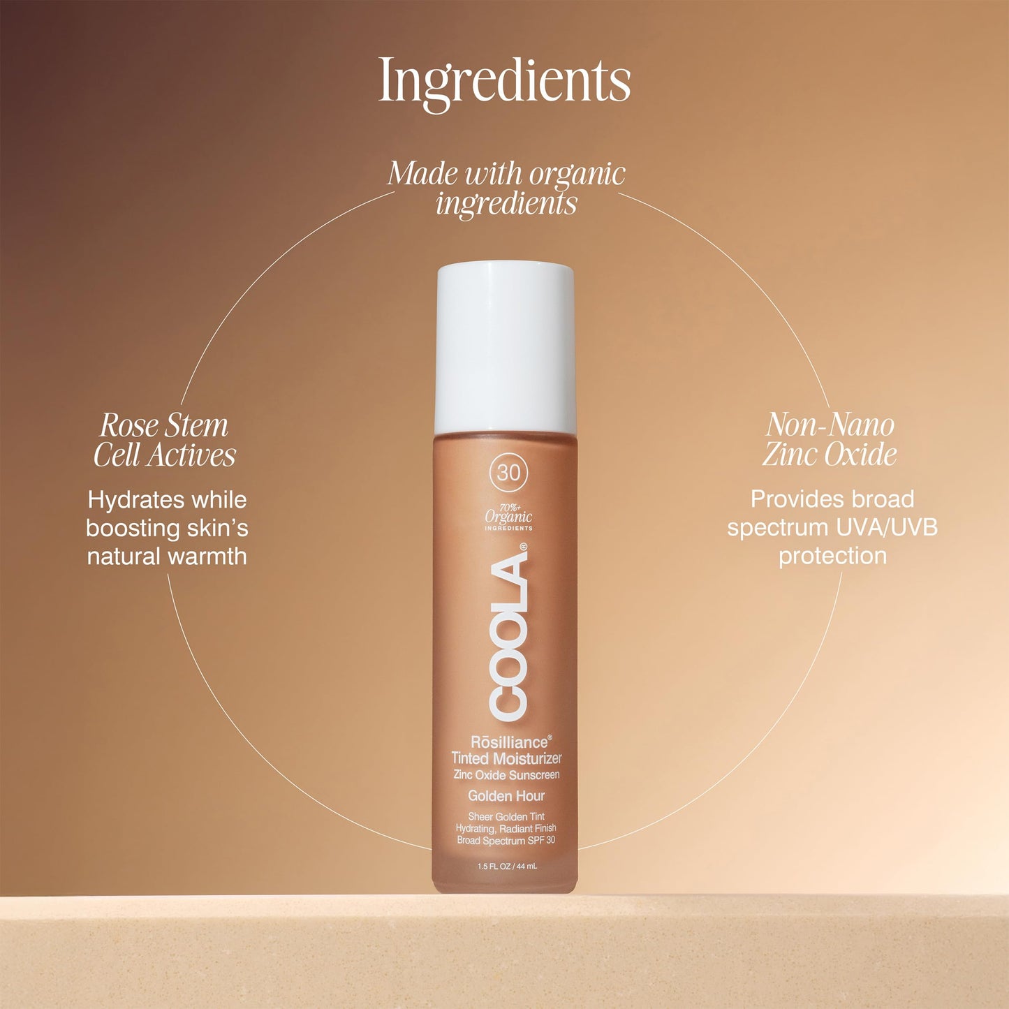 COOLA Organic Rosilliance Tinted Moisturizer with SPF 30, Dermatologist Tested, 1.5 FL Oz