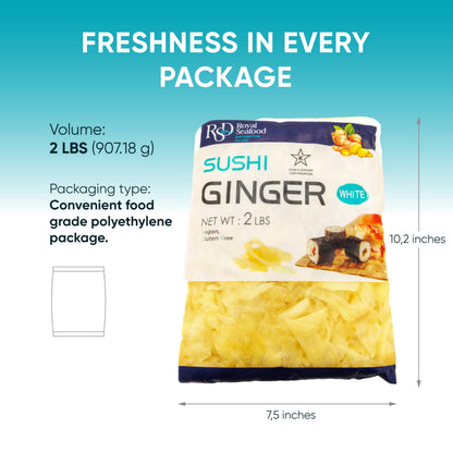 RSD Premium Pickled Sushi Ginger - 2 lb White Gari - Japanese Pickled Ginger for Sushi - Vegan, Kosher, Gluten Free - Sushi Ingredients and Toppings - Organic, Sugar-Free Ginger Slices for Asian Food