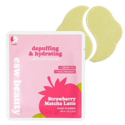 ESW Beauty Strawberry Matcha Latte Under Eye Patches – Depuffing & Hydrating – Vegan Hydrogel with Green Tea for Refreshing, Nourished Under Eyes