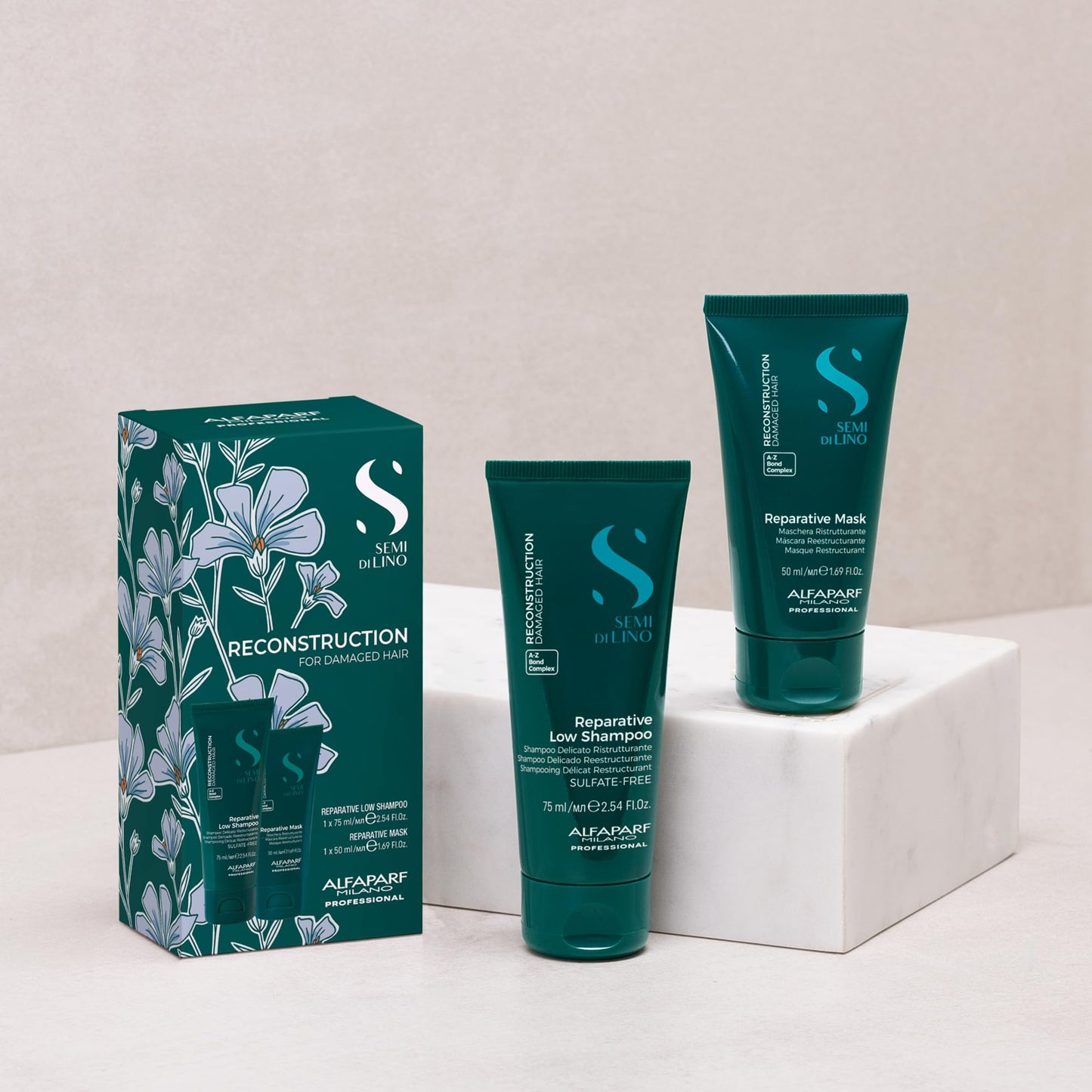 Alfaparf Milano Semi di Lino Reconstruction Travel Size Shampoo and Hair Mask Set for Damaged Hair - Hair repair - Strengthens and Restructures Hair