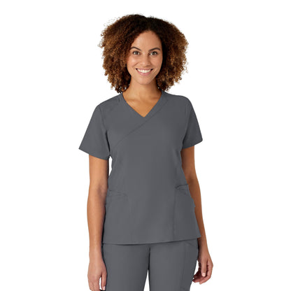 WonderWink Women's Plus-Size Women's Mock Wrap Top Shirt, Pewter, 5-XLarge