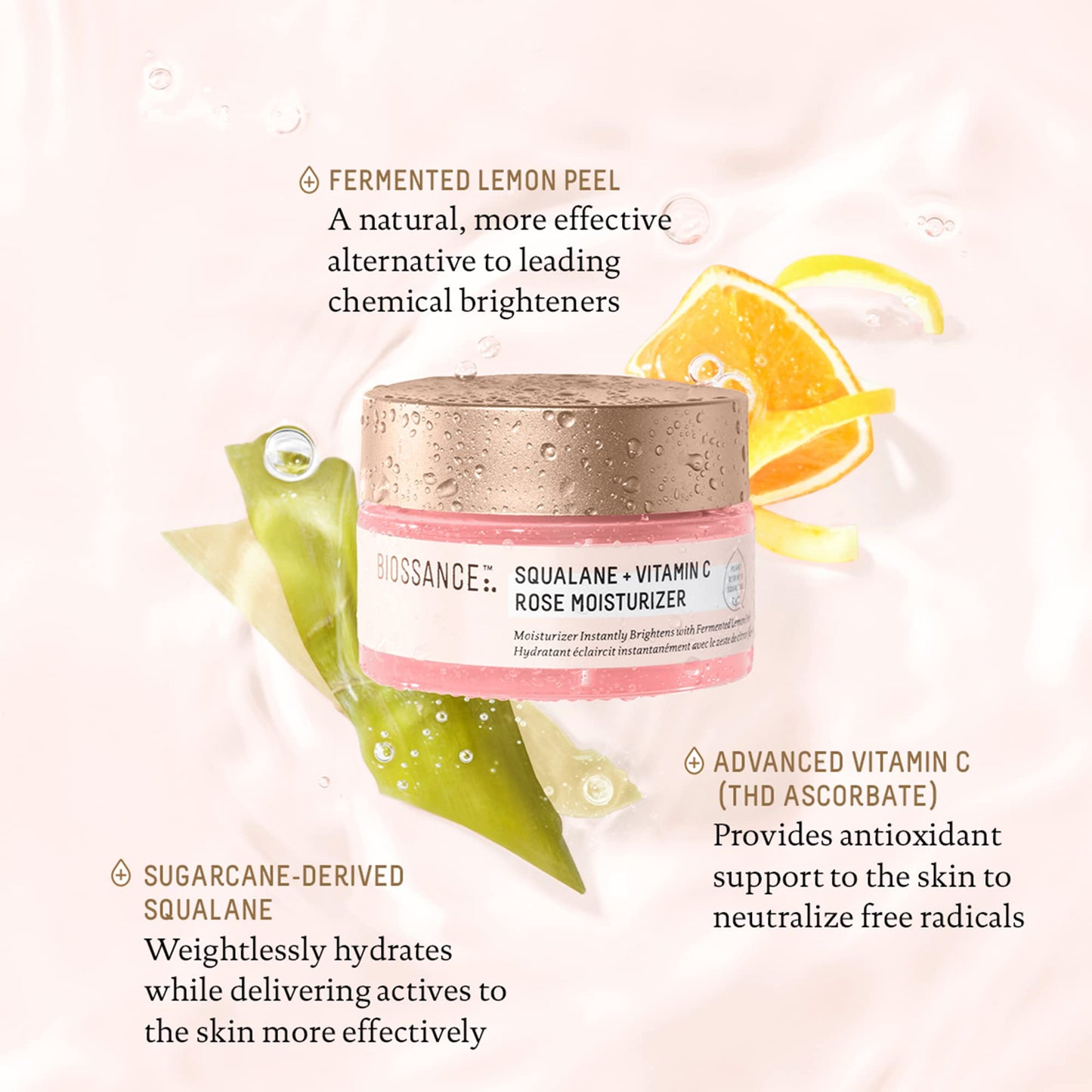 Biossance Squalane + Vitamin C Rose Face Moisturizer – Antioxidant-Rich Day/Night Face Lotion – Hydrates and Smooths Fine Lines – Even Skin Tone & Reduce Discoloration – For Radiant Skin, 1.69 Fl Oz