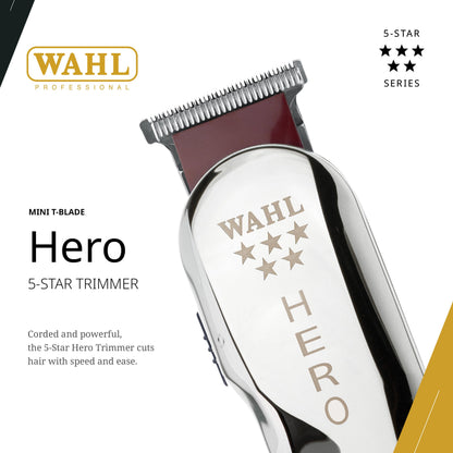 Wahl Professional 5 Star Hero Trimmer, Corded, Adjustable T-Blade, Lightweight Rotary Motor, Includes 3 Guides for Precision Lining
