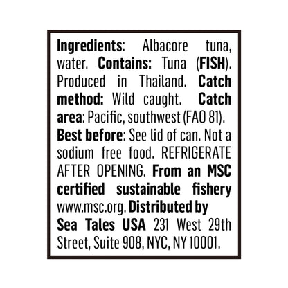 Sea Tales Solid White Albacore Canned Tuna in Water - No Salt Added - 100% Pole & Line Wild Sustainably Caught - BPA Free - High Protein Food - Keto Friendly - 5 oz. Cans (Pack of 12)