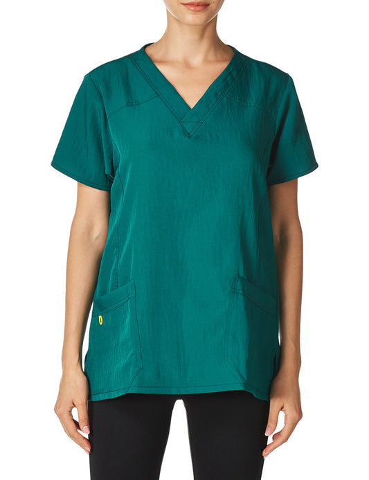 WonderWink Women's Scrubs Four Way Stretch Sporty V-Neck Top, Hunter Green, Large