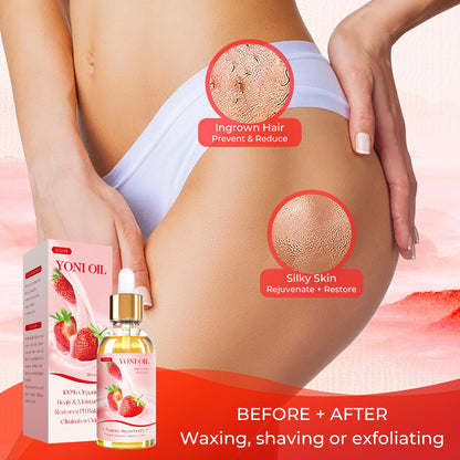 BASSI 3PCS Yoni Oil Organic Feminine Oil Vaginal Moisturizer - Ph Balance for Women - Eliminates Odor Feminine Deodorant - Soothes Ingrown Hair with Strawberry Peach Apple Essential Oil, 1 fl oz/pc