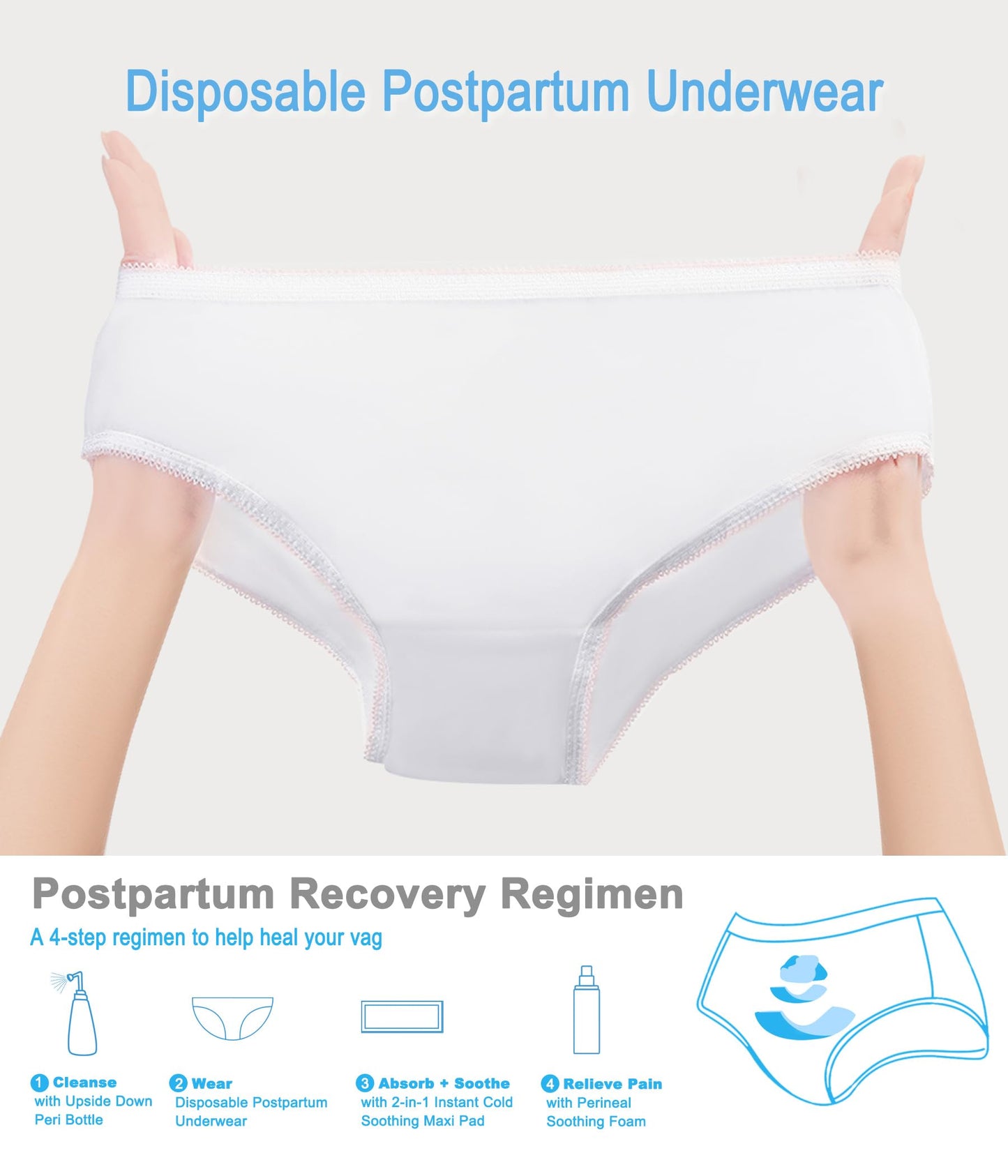 Postpartum Recovery Essentials Kit - Labor Delivery Mom Care Kit - Disposable Postpartum Underwear, Peri Bottle, Postpartum Ice Pack Pads, Reusable Nursing Pads, Herbal Foam, Canvas Bag Set 6 pack