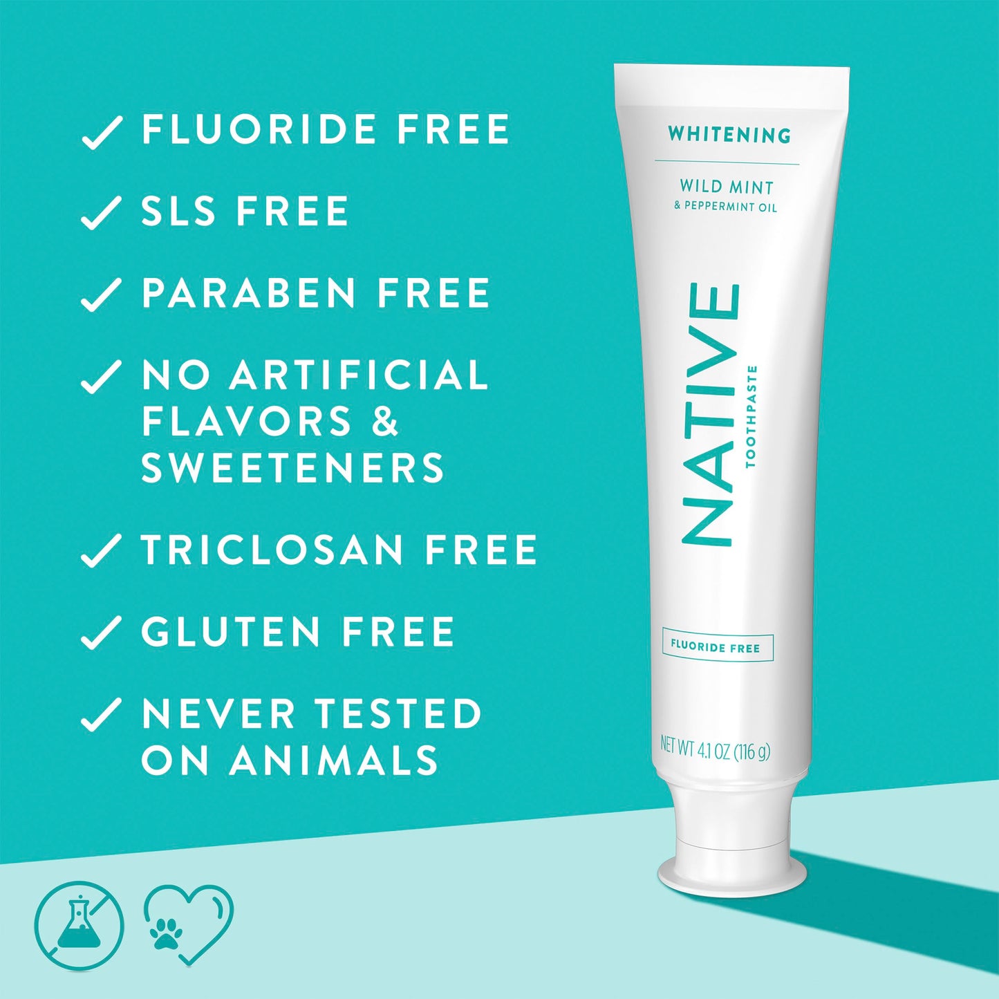 Native Fluoride Free Toothpaste, Whitening - for Adult, Kids 2+ Oral Care - Wild Mint & Peppermint Oil Flavor, 4.1oz (Pack of 3)