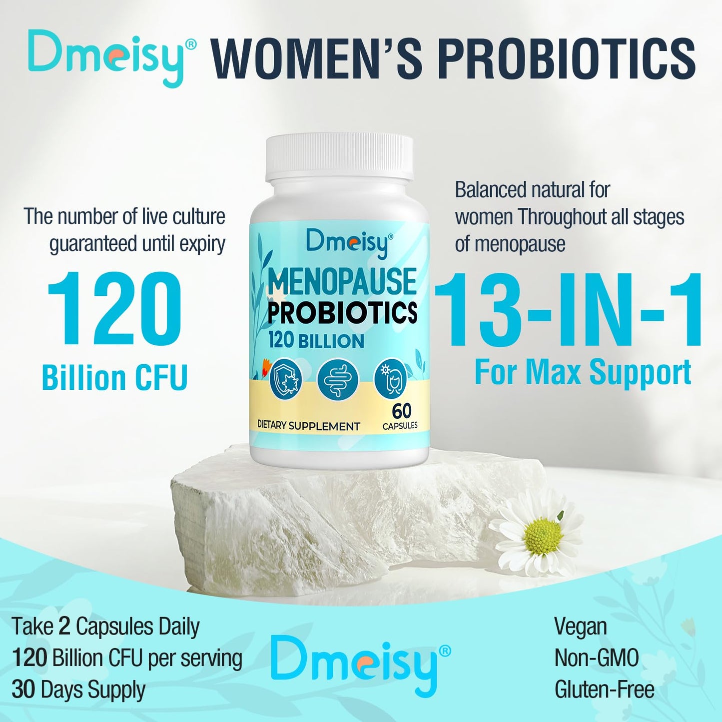 120 Billion CFU Probiotic - Menopause Support Probiotics for Women, Natural Menopause Probiotic Supplement for Hot Flashes Night Sweats Mood Swings Hormone Balance Gut & Immune Health- 120 Caps