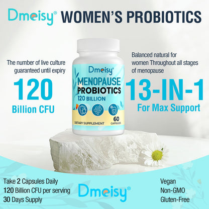 120 Billion CFU Probiotic - Menopause Support Probiotics for Women, Natural Menopause Probiotic Supplement for Hot Flashes Night Sweats Mood Swings Hormone Balance Gut & Immune Health- 120 Caps