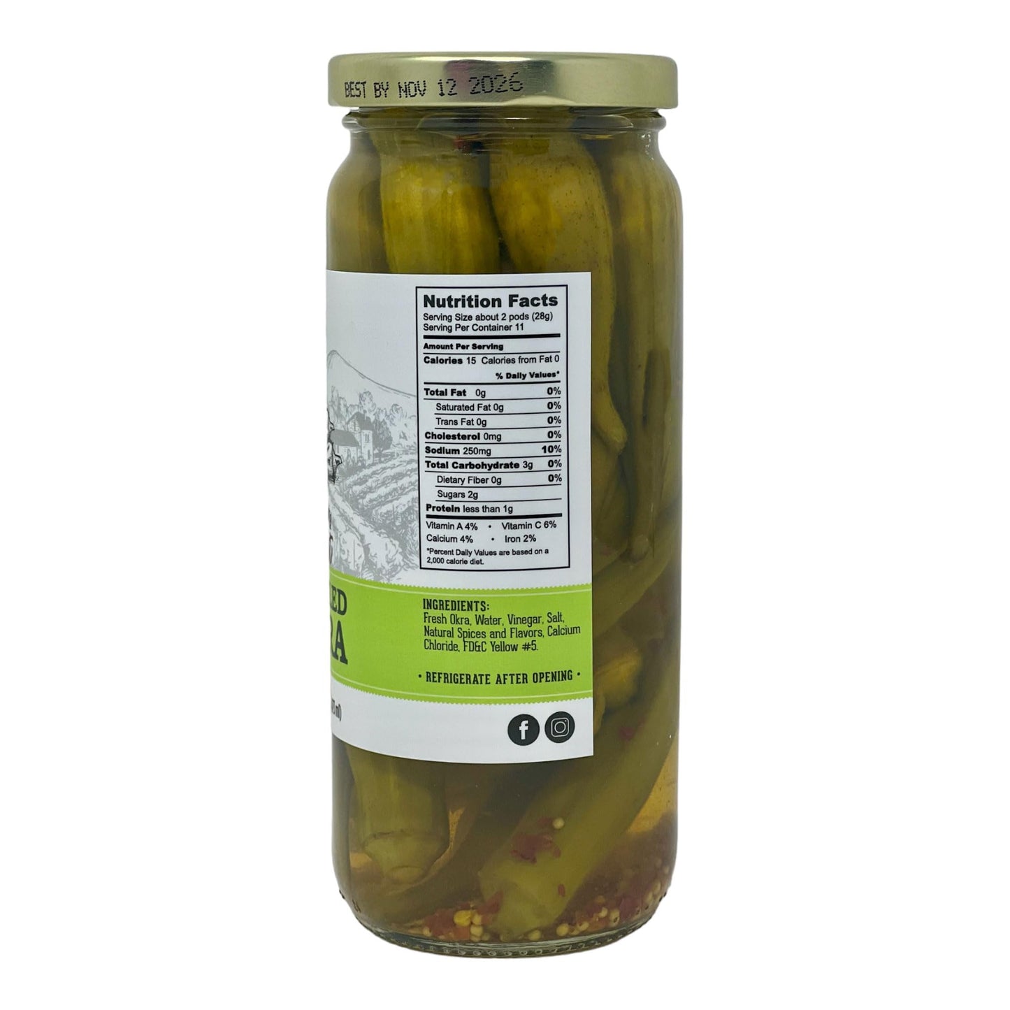 Lara's Crisp and Hot Pickled Okra – (Pack of 1, 16 fl oz) – Zesty Southern Style Spicy Okra, Ideal for Charcuterie Boards, Gourmet Snacks, and Cocktails – Gluten-Free, All-Natural, Vegan-Friendly