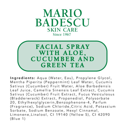Mario Badescu Facial Spray with Aloe, Cucumber and Green Tea for All Skin Types, Face Mist that Hydrates & Invigorates