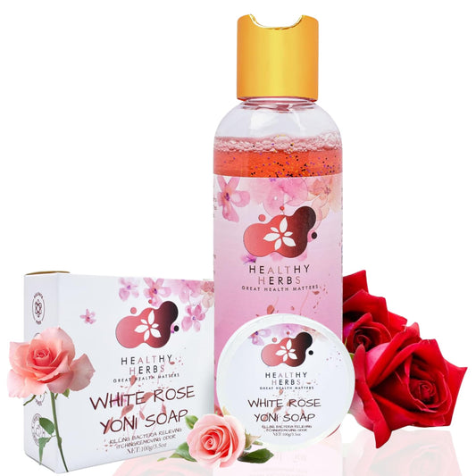 YONI Feminine Care Set | Red Rose Gel Wash + Natural White Rose Yoni Soap Bar | Organic Daily Intimate Cleanser Duo for Odor Control, pH Balance & Freshness | Handmade, Plant-Based, Women-Owned