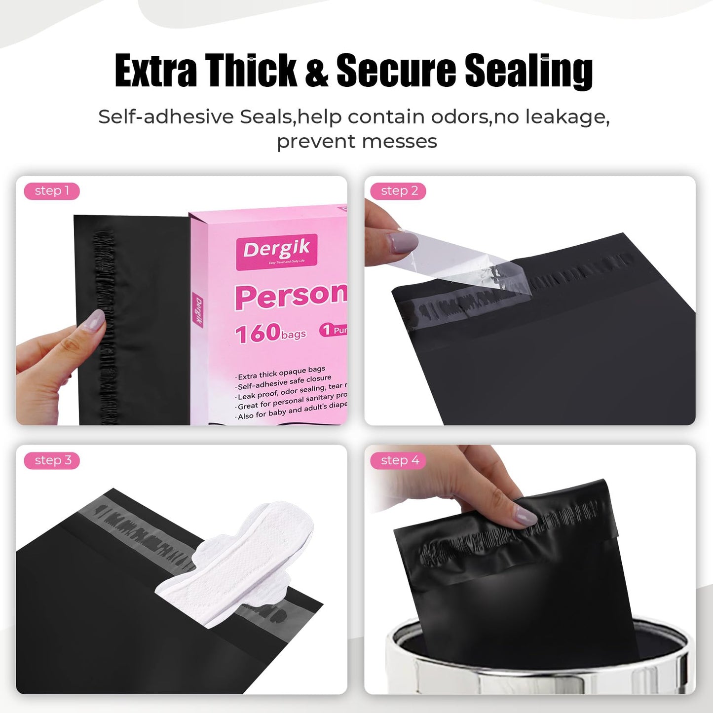 Personal Care Sanitary Disposal Bags(320 Counts),Sanitary Napkin Disposal Feminine Hygiene Bags,with Pouch, Black & Pink, Bundle