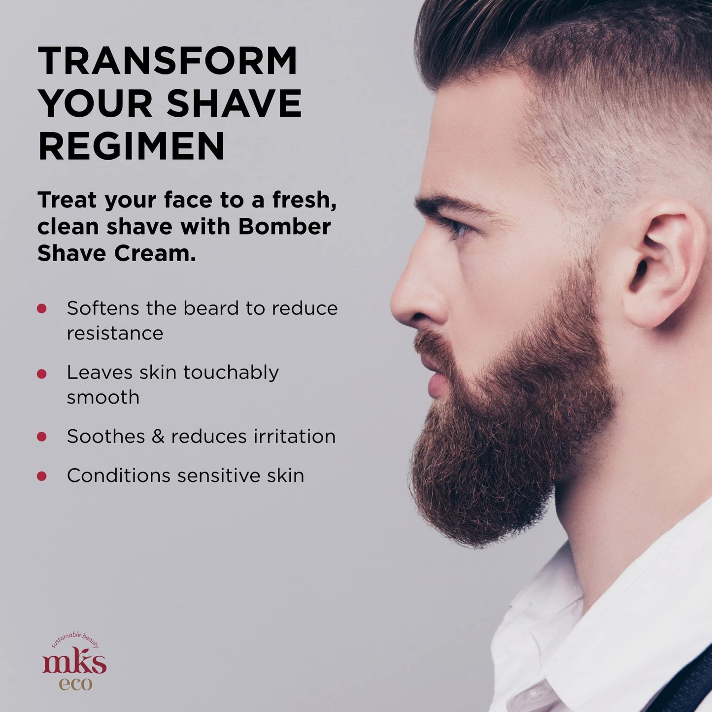 MKS eco for Men Bomber Shave Cream, Sandalwood Scent - 10 oz - Softens Beard to Reduce Resistance & Irritation, Moisturizes Skin - With Hemp Seed & Argan Oils - Vegan, Cruelty Free