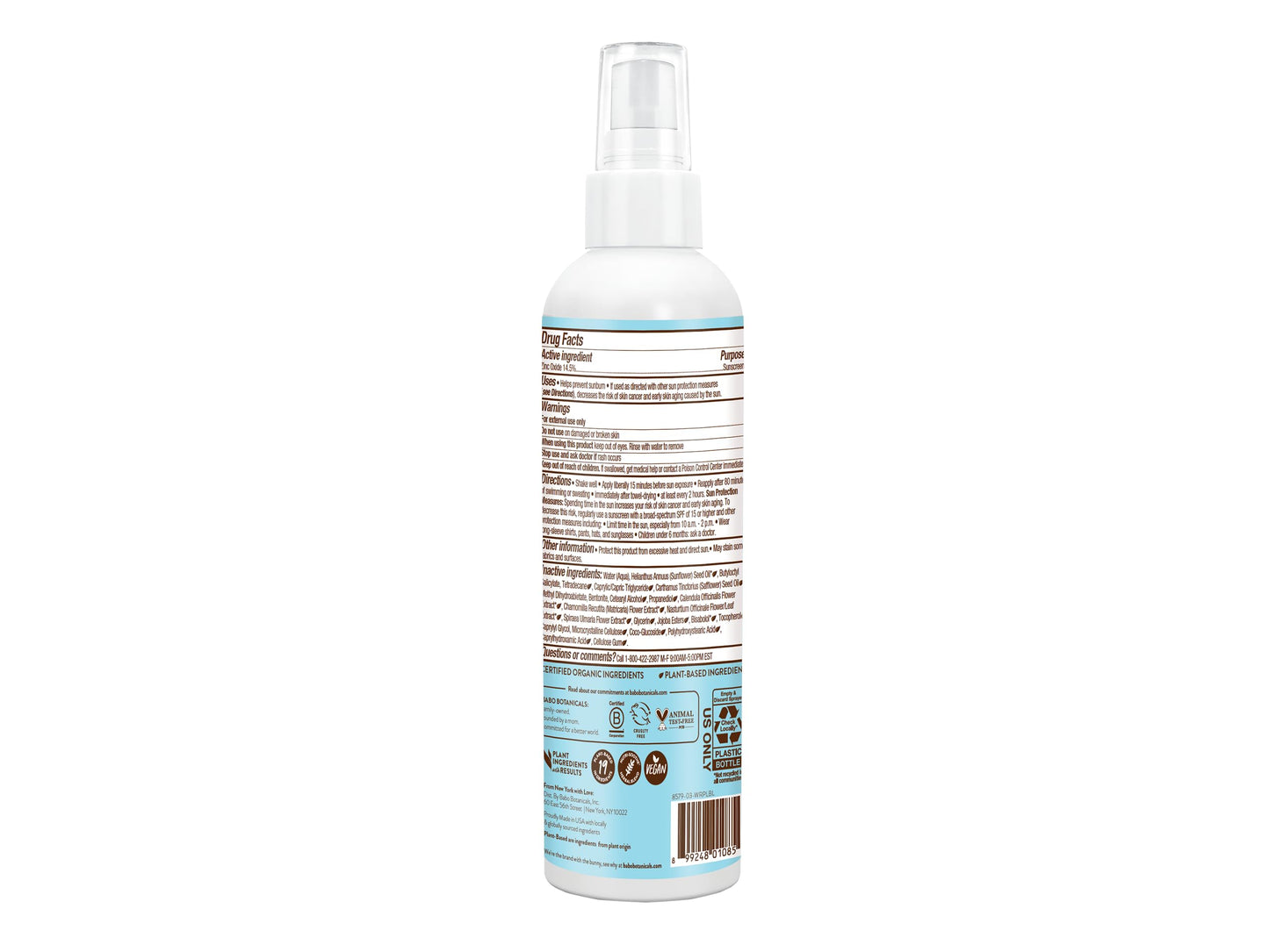 Babo Botanicals Sensitive Baby Mineral Sunscreen Spray SPF30 - Natural Zinc Oxide - Non-Aerosol – Face & Body - Fragrance-Free - Water Resistant - For Babies & Kids - Various Versions