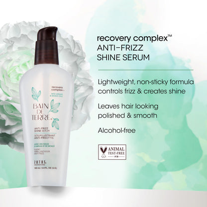 Bain de Terre Recovery Complex Anti-Frizz Shine Serum, Silky Shine & Frizz Control with Argan & Monoi Oils, Paraben-Free, Alcohol-Free, Color-Safe, Vegan
