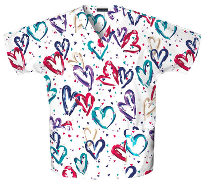 Cherokee Prints Women Scrubs Top V-Neck Tunic 759, L, Heartbeat