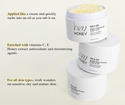 Hey Honey On and On Unique Cream to Oil Formula | Complete Body Moisturizer | Vitamin E, Vitamin C | Non-Greasy 48 Hours Active Hydration | Moisturizing Honey Extracts & Botanicals | 6.7 oz.