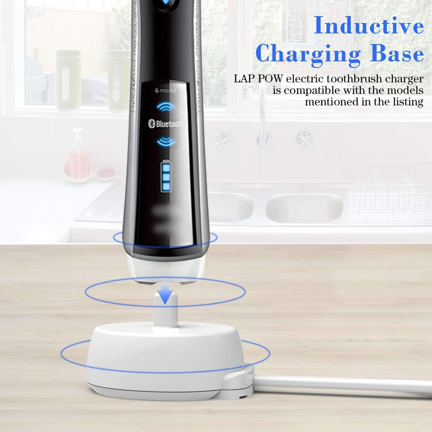 LAP POW Replacement Charger Compatible with Oral B Electric Toothbrush Series 3 4 5 6 Pro 1000/3000/5000, Inductive Charging Base Portable Waterproof Power Cord Environmental ABS, Model XT-3757 White